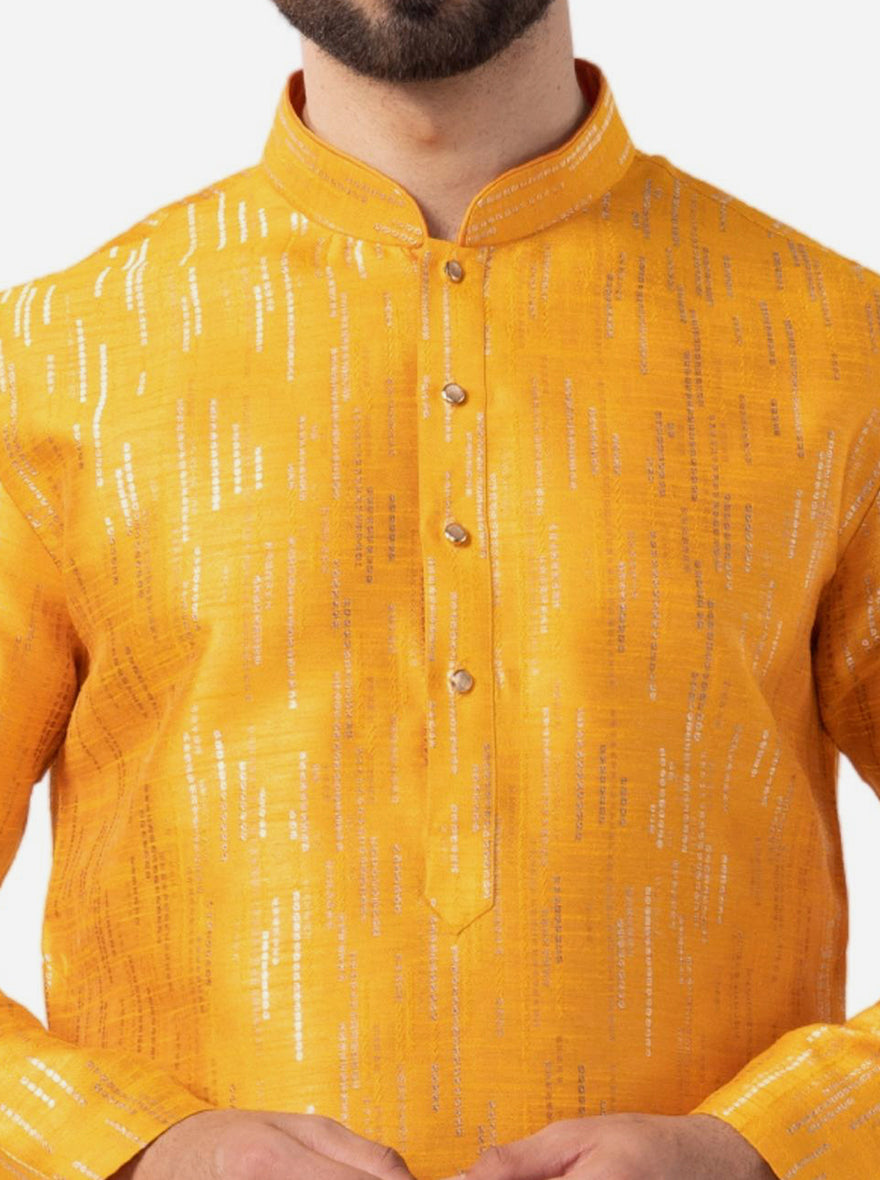 Ethnic Mustard Yellow Self-Textured Kurta | The Kurta Company