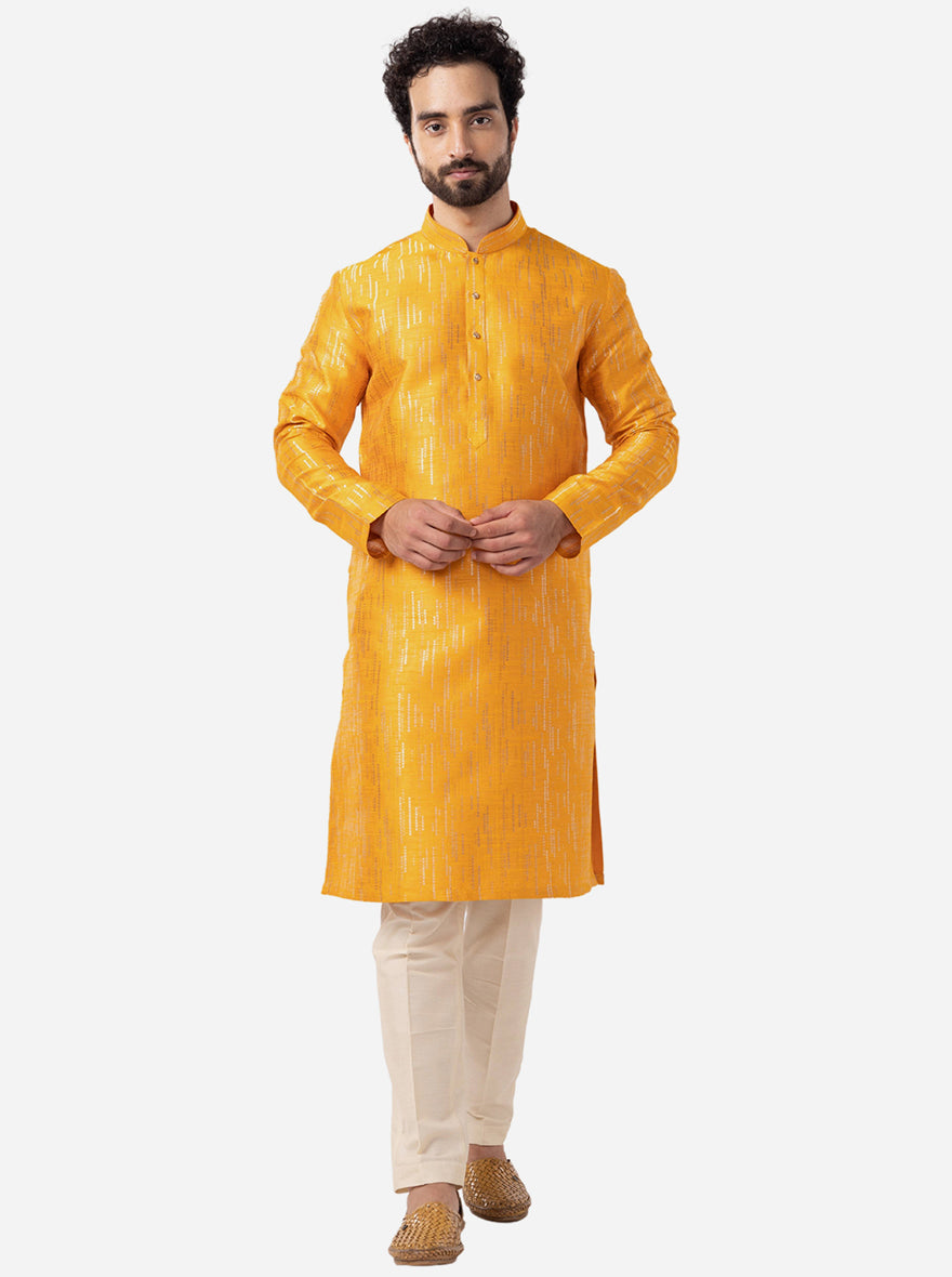 Ethnic Mustard Yellow Self-Textured Kurta | The Kurta Company