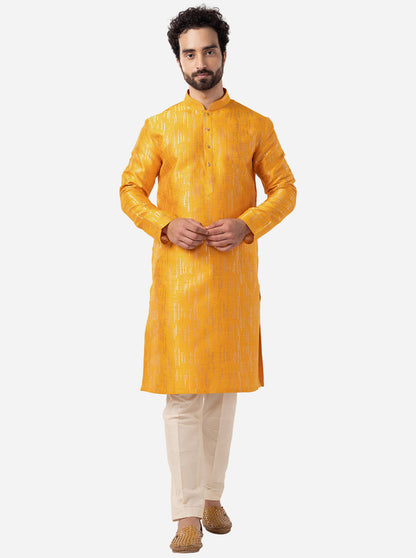 Ethnic Mustard Yellow Self-Textured Kurta | The Kurta Company