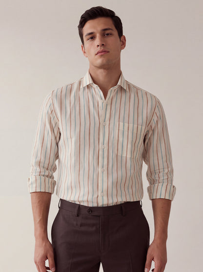 Brown & White Striped Slim Fit Formal Shirt | JadeBlue