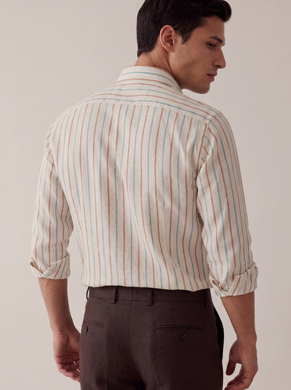 Brown & White Striped Slim Fit Formal Shirt | JadeBlue