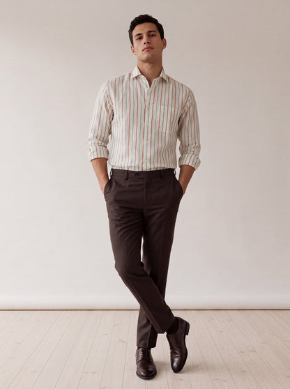 Brown & White Striped Slim Fit Formal Shirt | JadeBlue