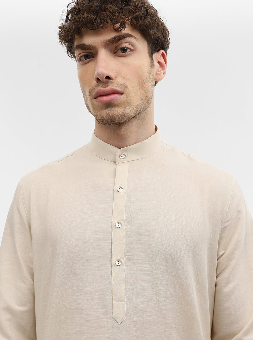 Cream Solid Modi Kurta | JadeBlue