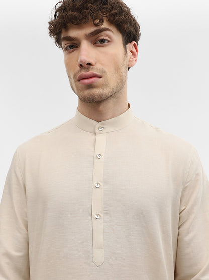 Cream Solid Modi Kurta | JadeBlue