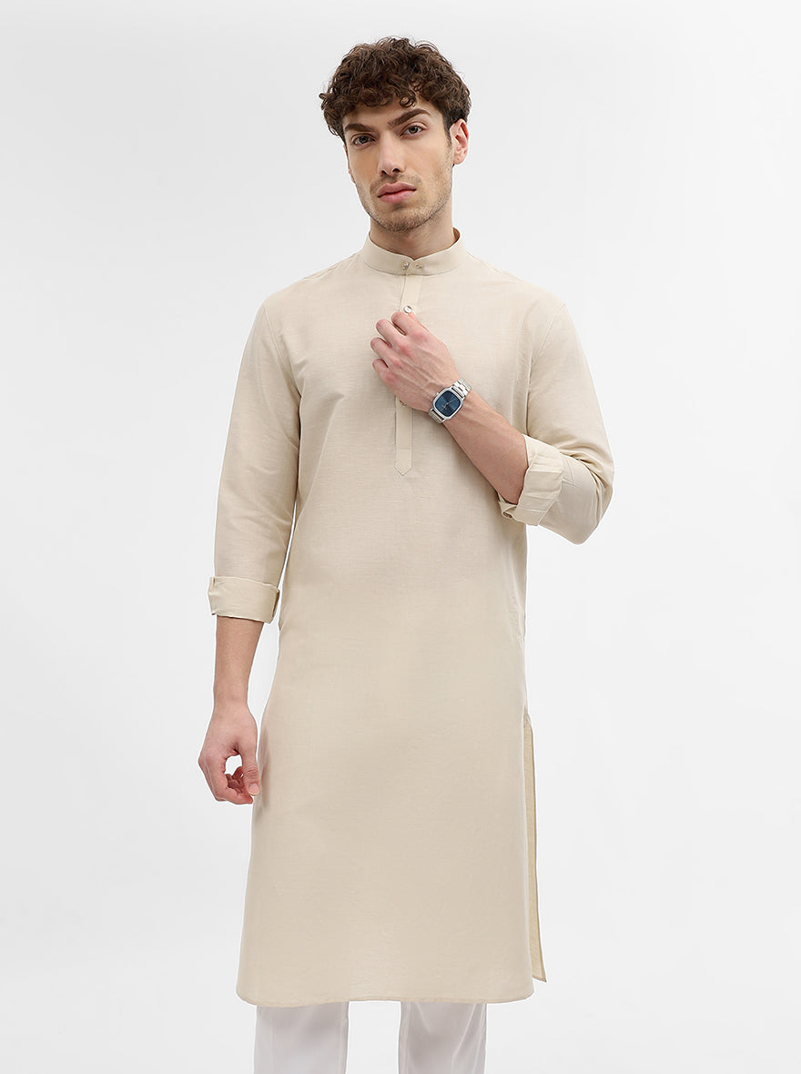 Cream Solid Modi Kurta | JadeBlue