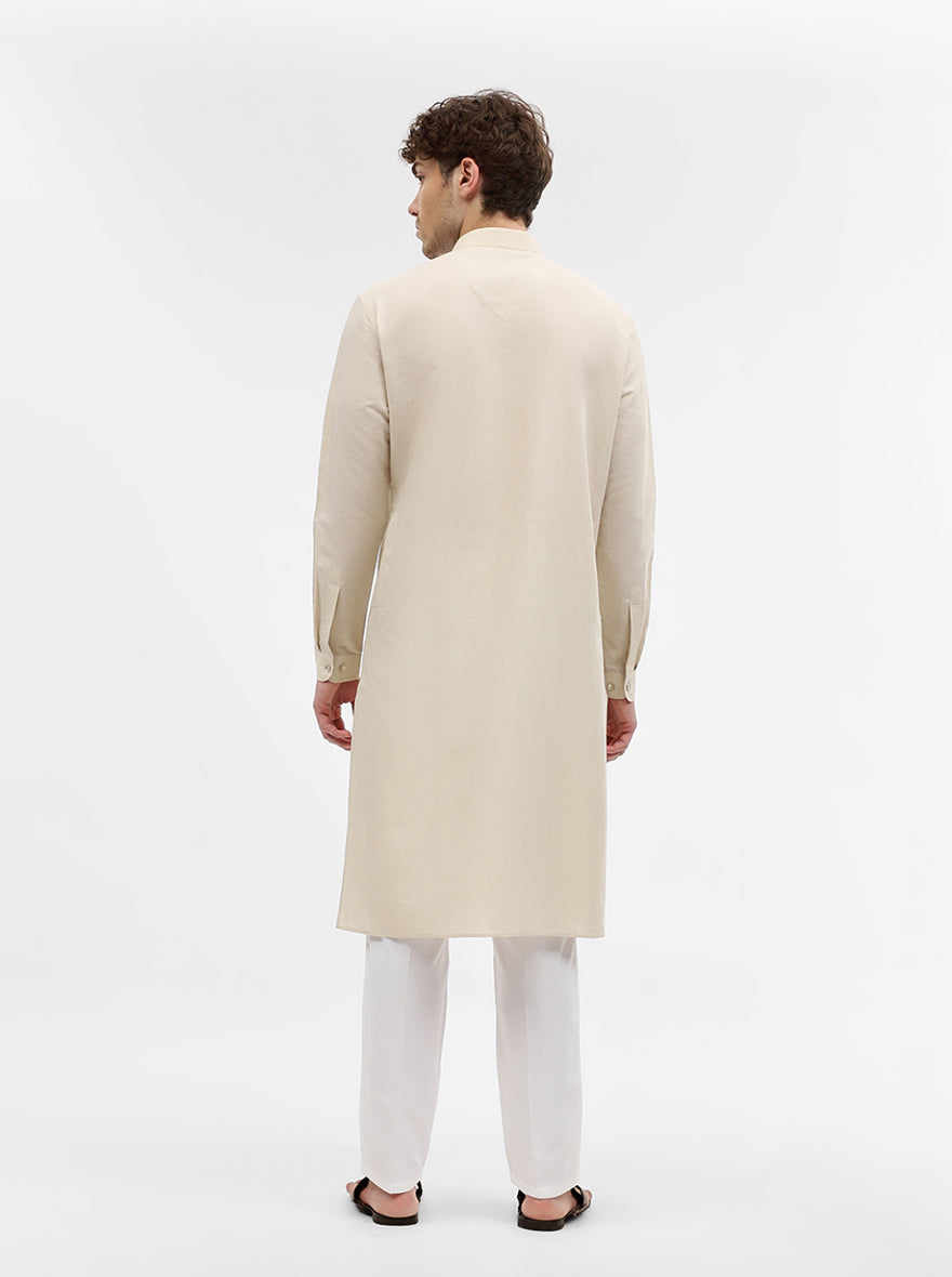 Cream Solid Modi Kurta | JadeBlue