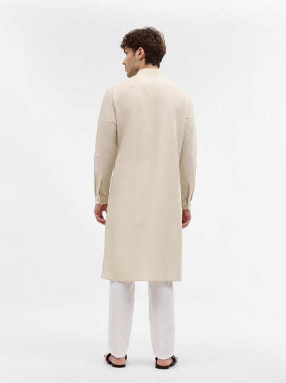 Cream Solid Modi Kurta | JadeBlue