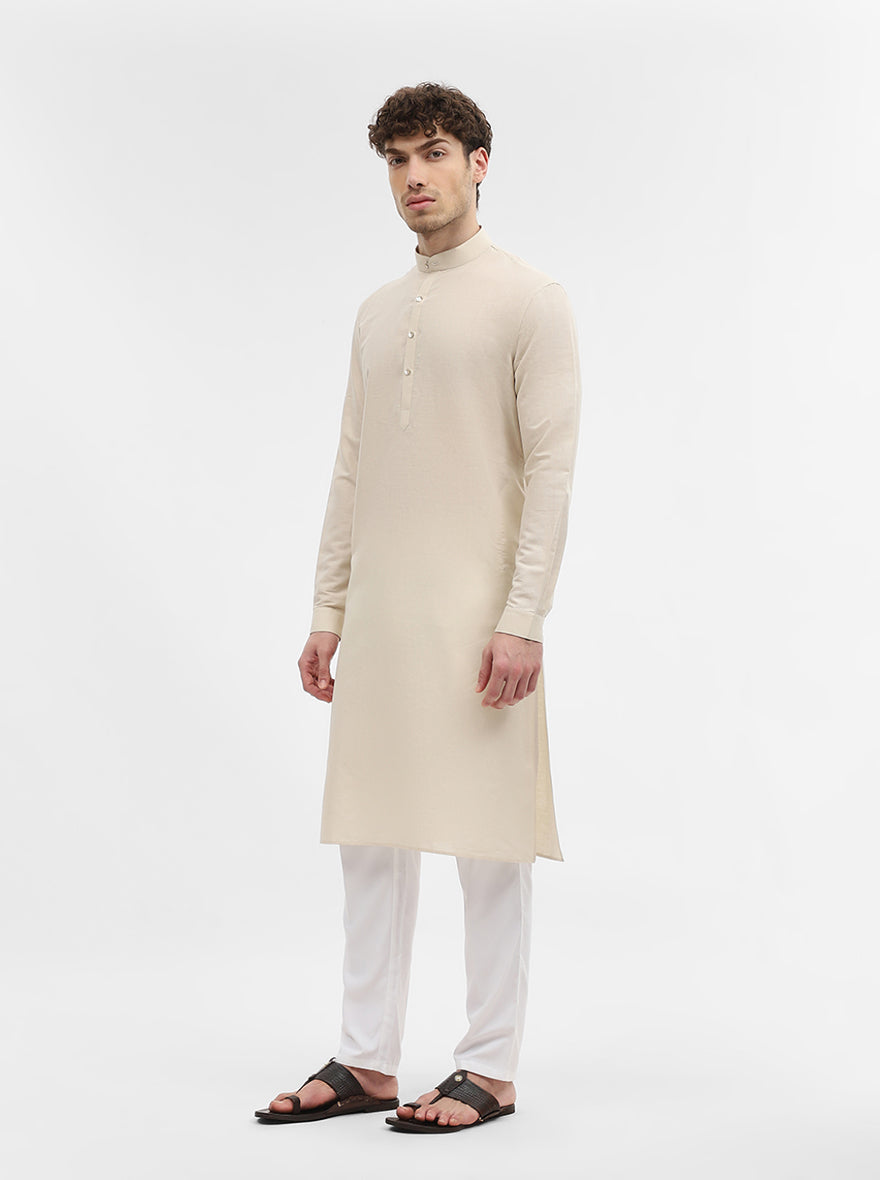 Cream Solid Modi Kurta | JadeBlue