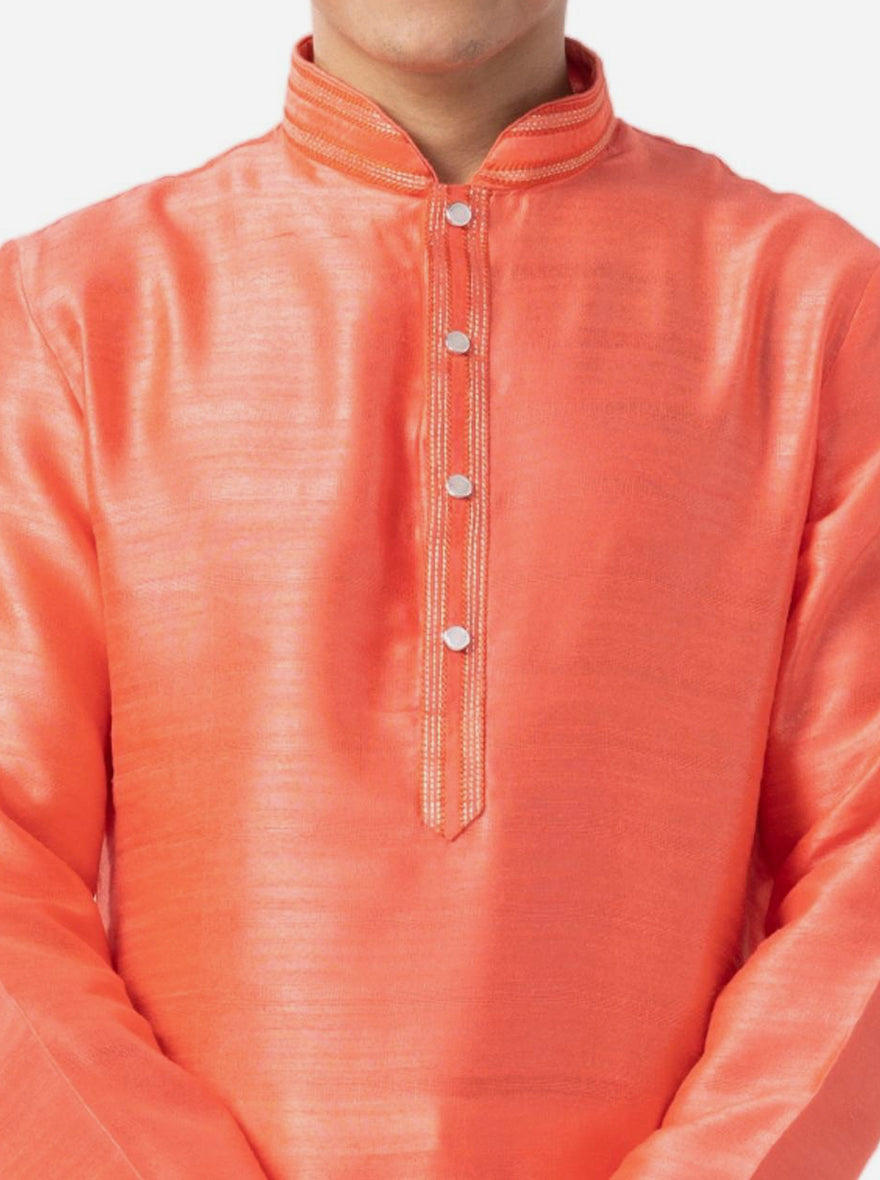 Vibrant Coral Peach Solid Kurta | The Kurta Company