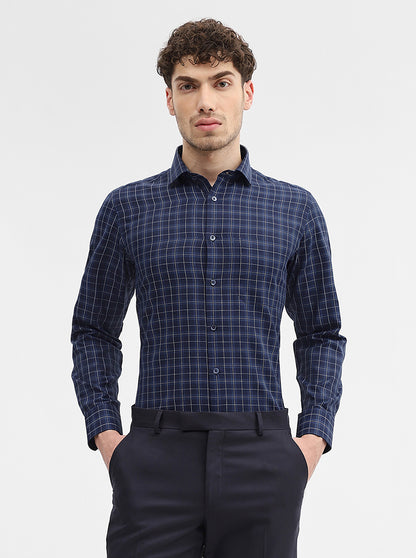 Blue Checked Slim Fit Formal Shirt | Greenfibre