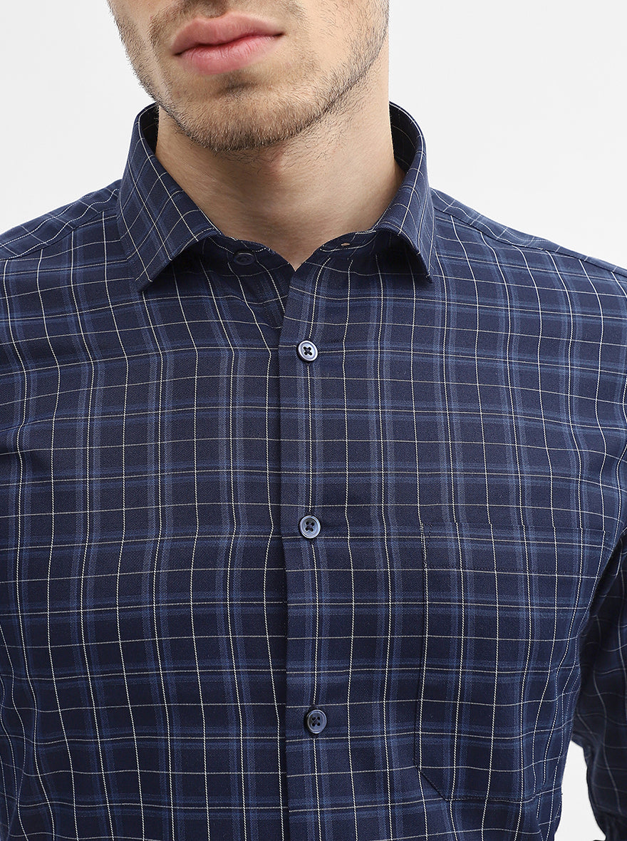 Blue Checked Slim Fit Formal Shirt | Greenfibre
