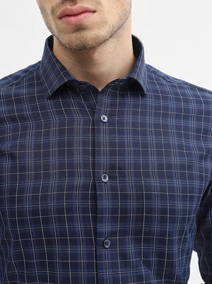 Blue Checked Slim Fit Formal Shirt | Greenfibre