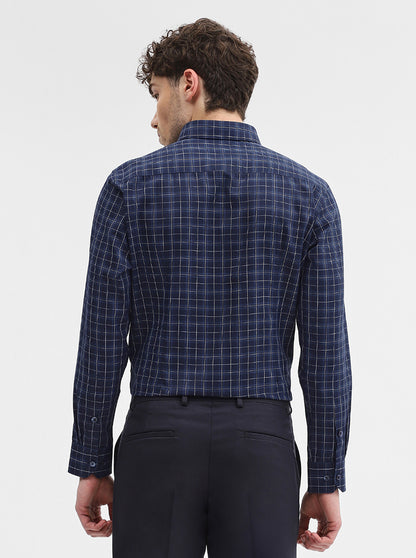 Blue Checked Slim Fit Formal Shirt | Greenfibre