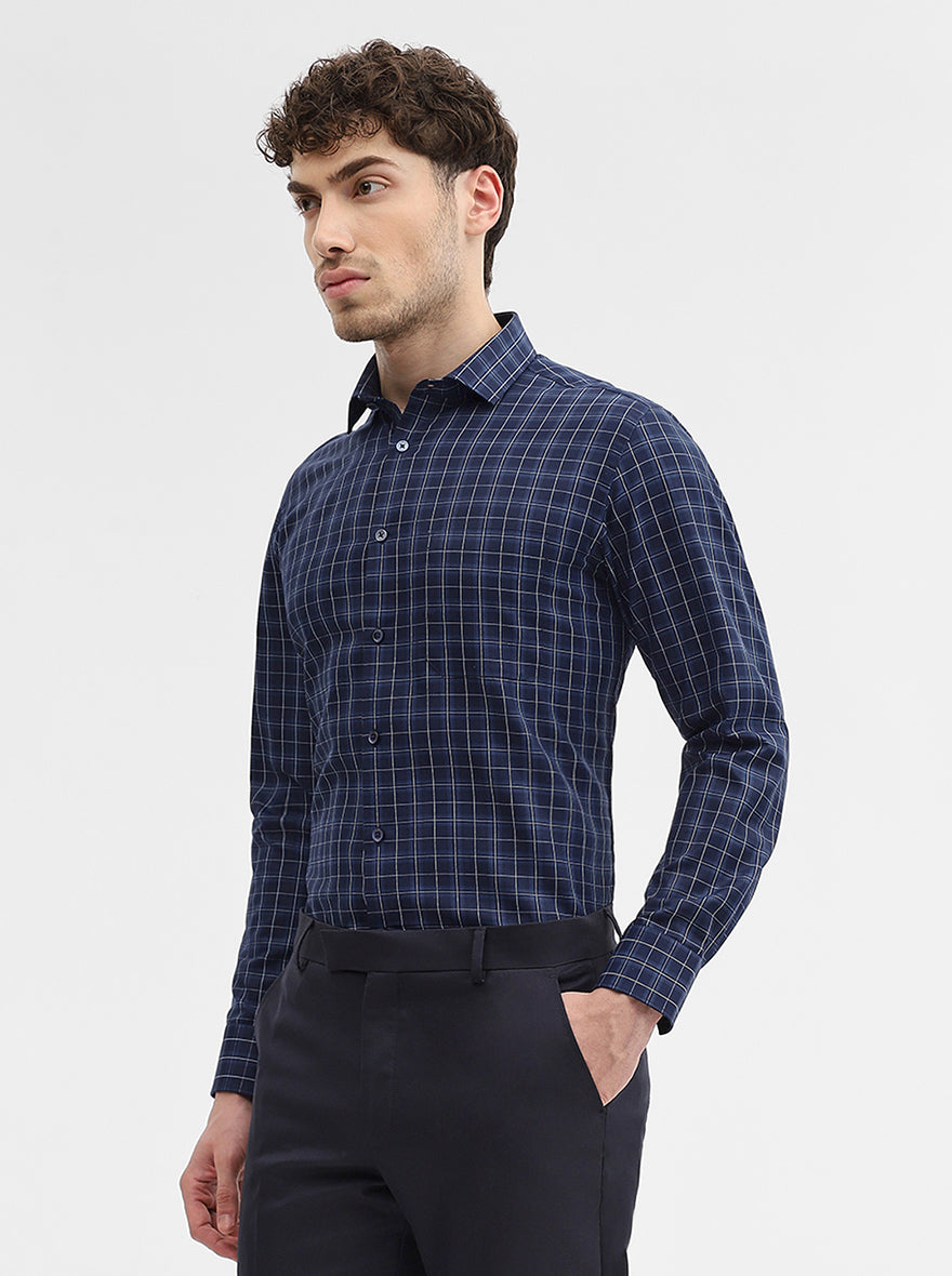 Blue Checked Slim Fit Formal Shirt | Greenfibre