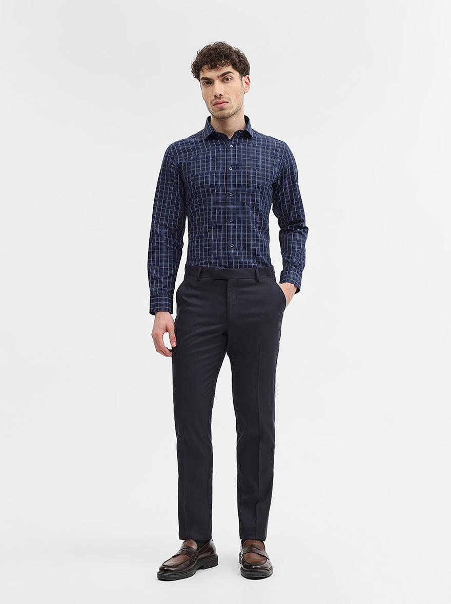Blue Checked Slim Fit Formal Shirt | Greenfibre