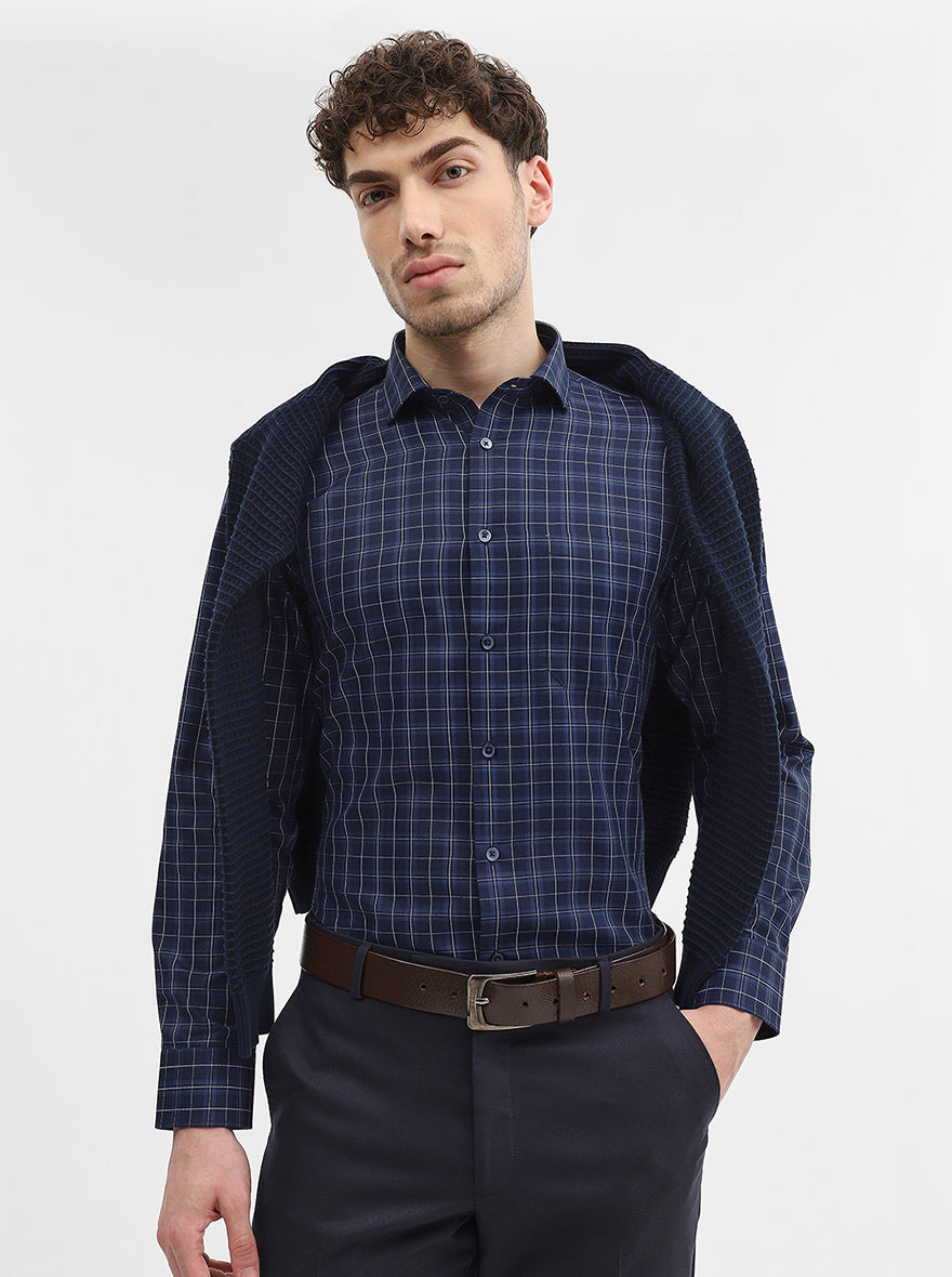 Blue Checked Slim Fit Formal Shirt | Greenfibre