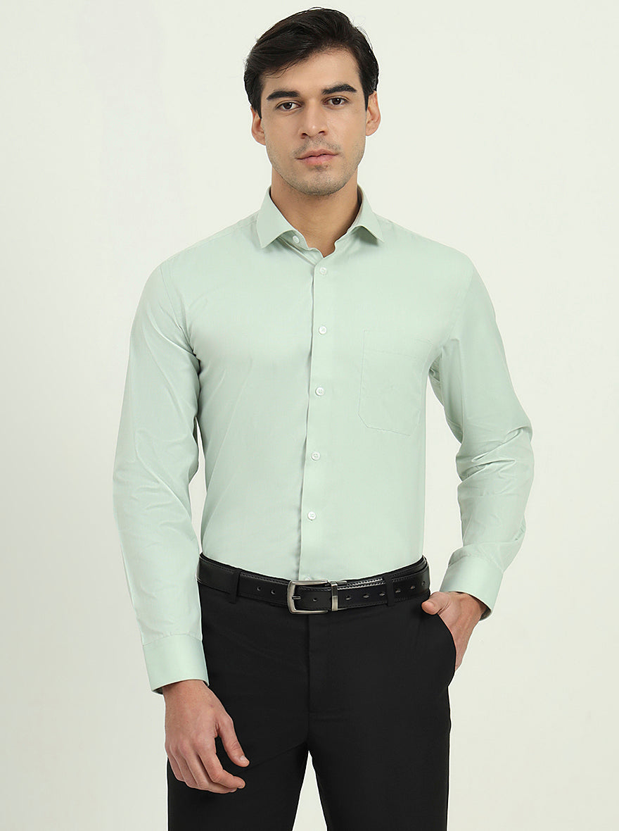 Pista Green Solid Regular Fit Formal Shirt | Greenfibre
