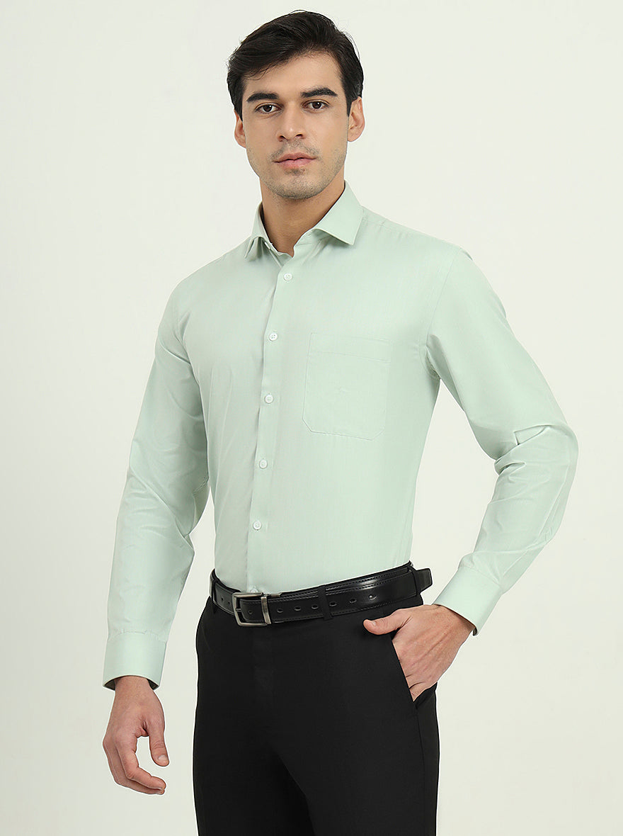Pista Green Solid Regular Fit Formal Shirt | Greenfibre