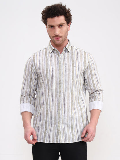 Green Printed Slim Fit Casual Shirt | JadeBlue