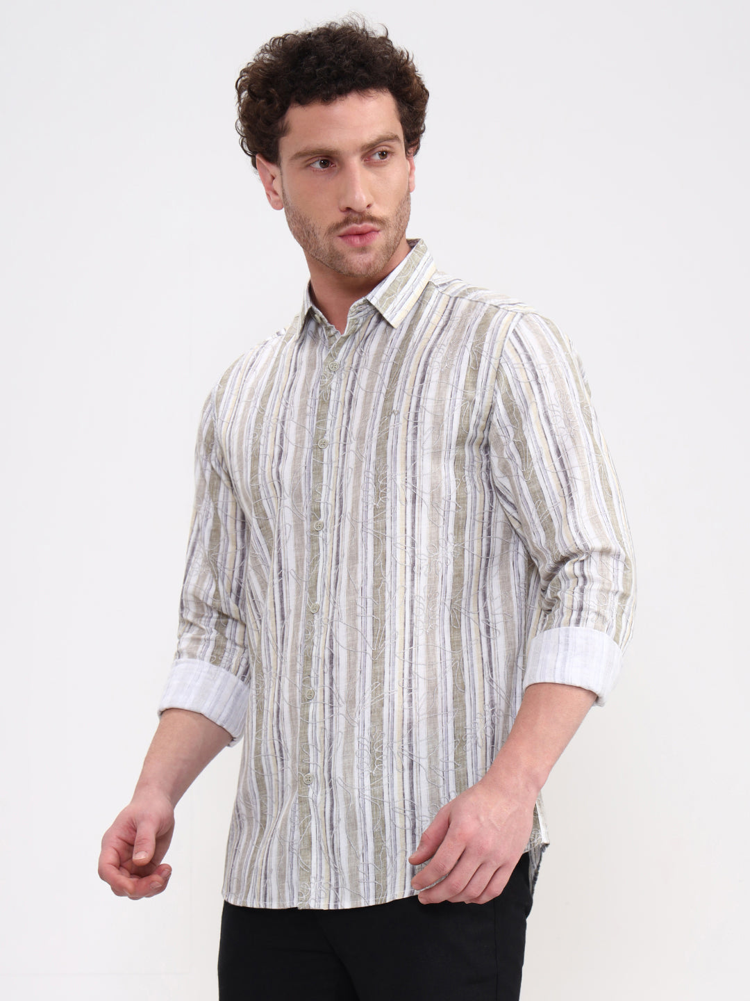 Green Printed Slim Fit Casual Shirt | JadeBlue