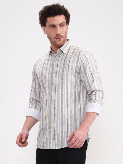 Green Printed Slim Fit Casual Shirt | JadeBlue