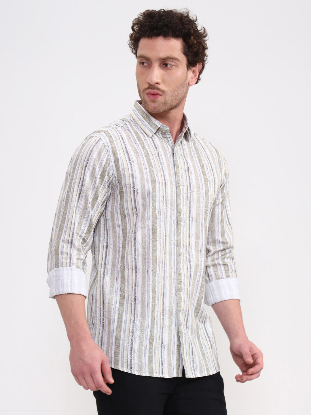 Green Printed Slim Fit Casual Shirt | JadeBlue