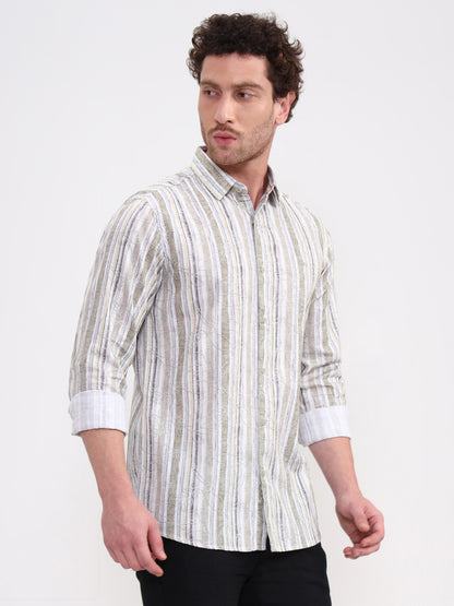 Green Printed Slim Fit Casual Shirt | JadeBlue