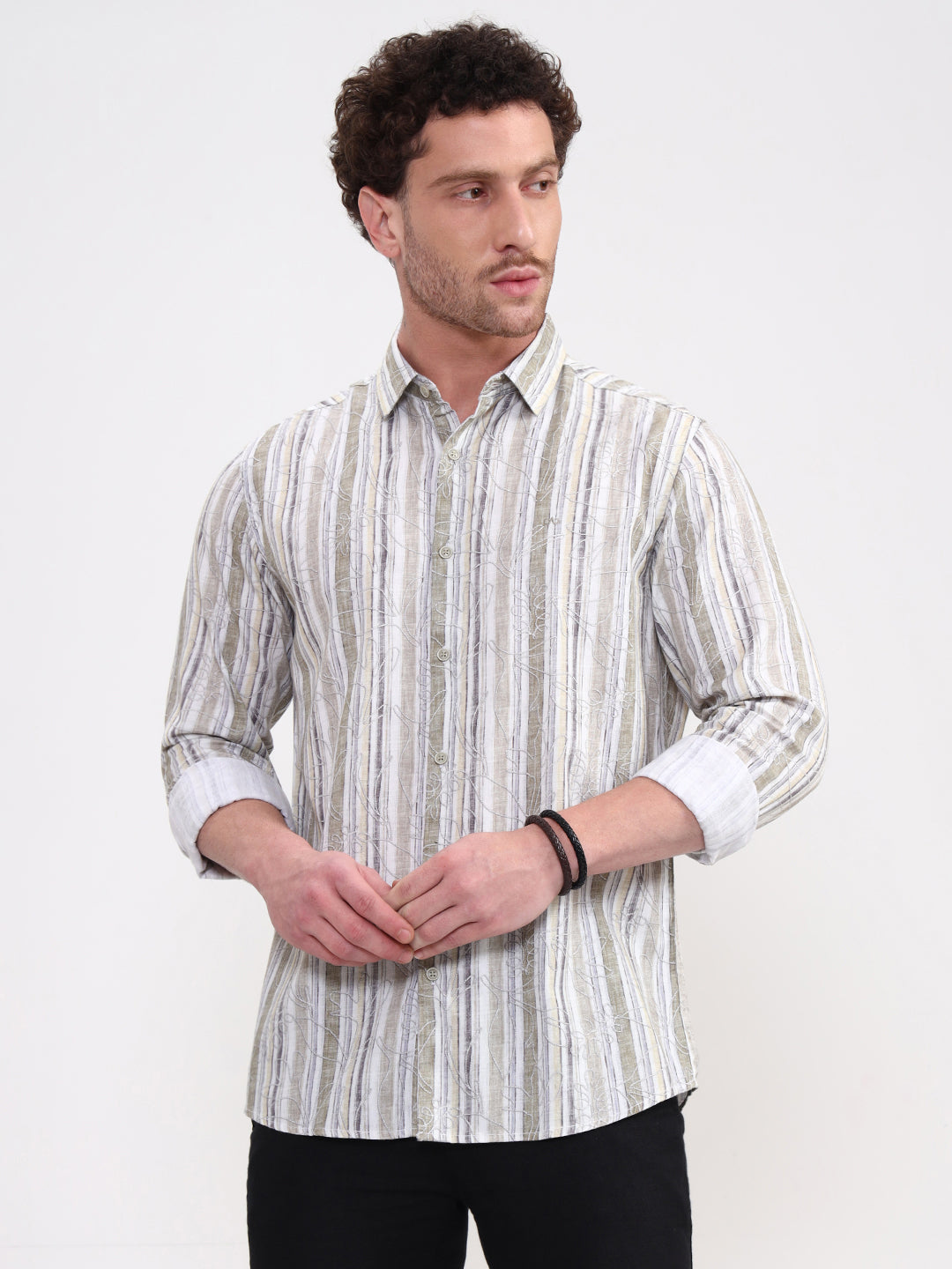 Green Printed Slim Fit Casual Shirt | JadeBlue