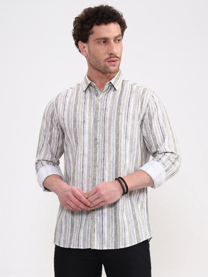 Green Printed Slim Fit Casual Shirt | JadeBlue