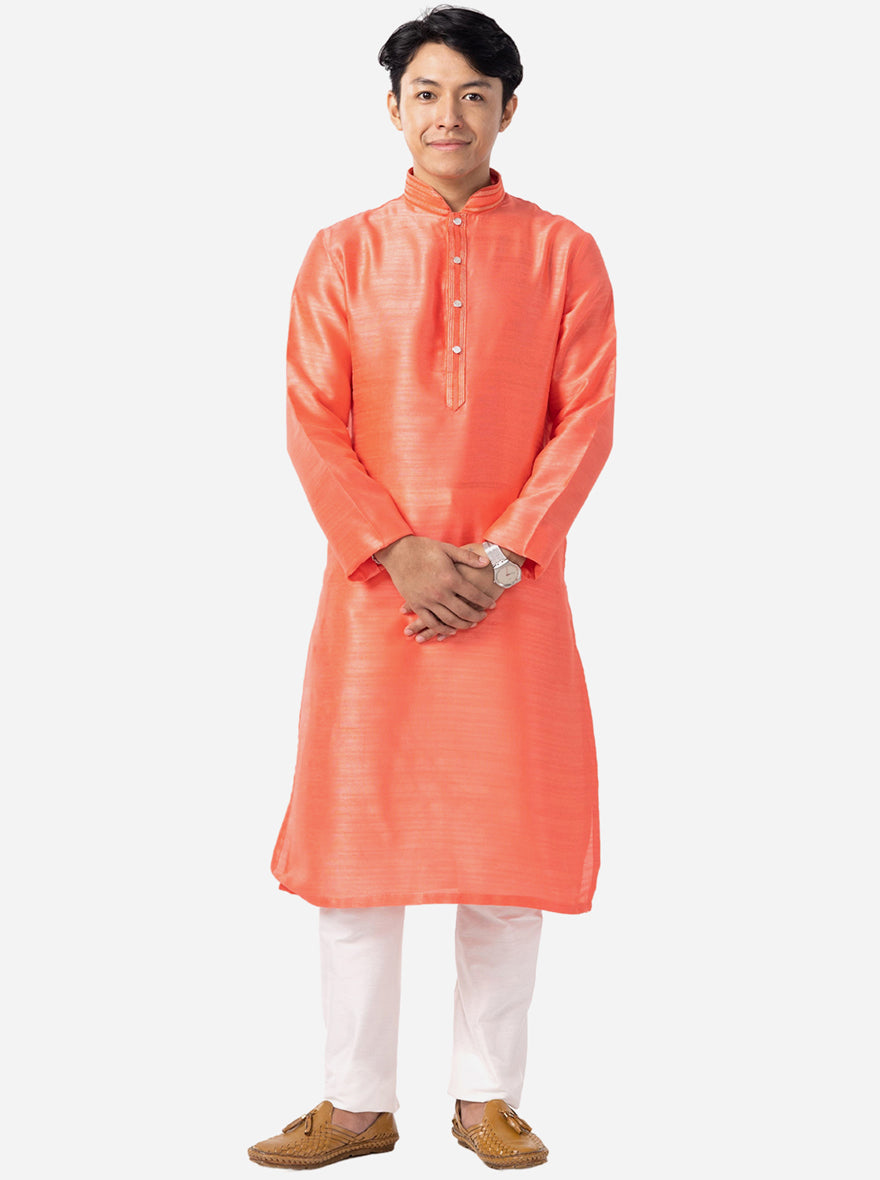 Vibrant Coral Peach Solid Kurta | The Kurta Company