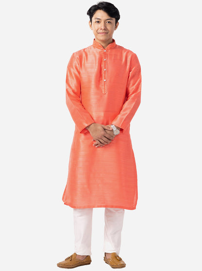 Vibrant Coral Peach Solid Kurta | The Kurta Company
