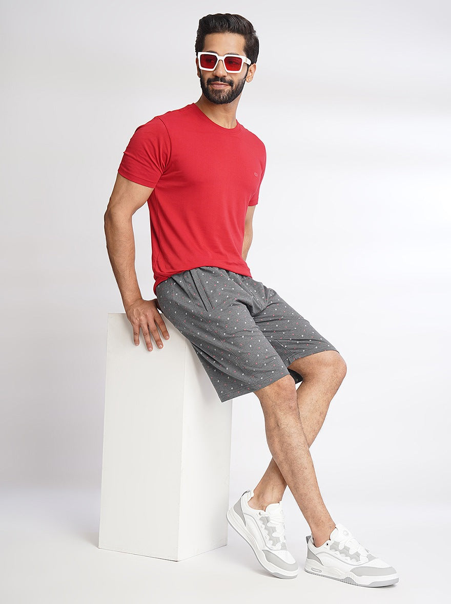 Dark Grey Printed Slim Fit Shorts | JadeBlue