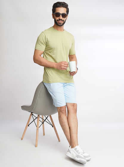 Light Blue Solid Slim Fit Shorts | JadeBlue