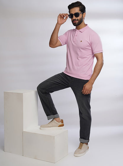 Pink Solid Slim Fit Polo T-Shirt | JadeBlue