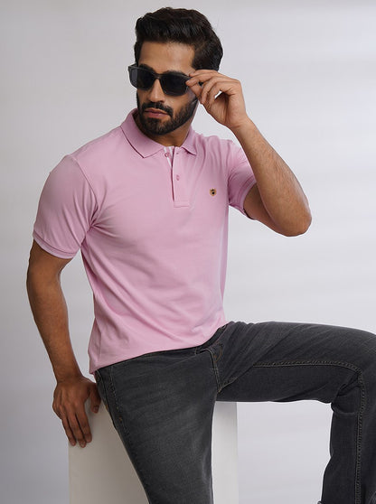 Pink Solid Slim Fit Polo T-Shirt | JadeBlue