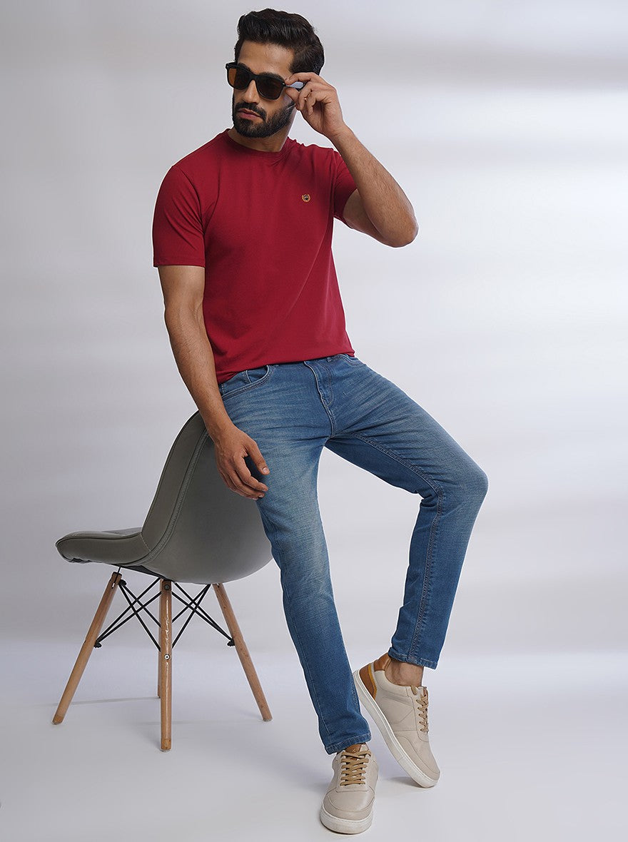 Red Solid Slim Fit T-Shirt | JadeBlue