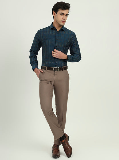 Navy Blue Checked Regular Fit Formal Shirt | Greenfibre