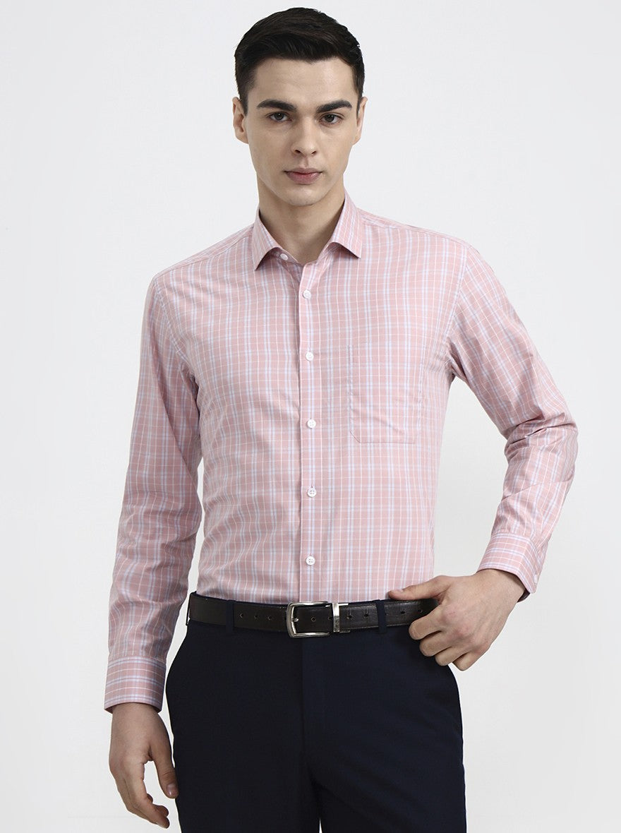Pink & Blue Checked Slim Fit Formal Shirt | Metal
