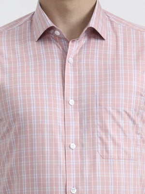 Pink & Blue Checked Slim Fit Formal Shirt | Metal
