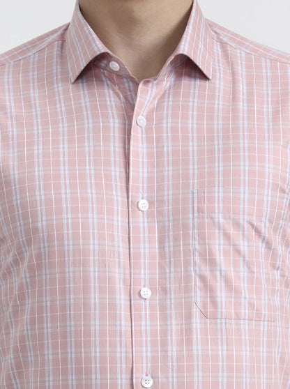 Pink & Blue Checked Slim Fit Formal Shirt | Metal