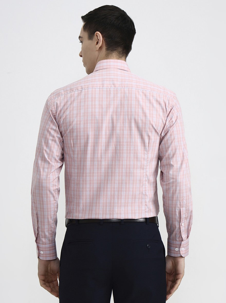 Pink & Blue Checked Slim Fit Formal Shirt | Metal