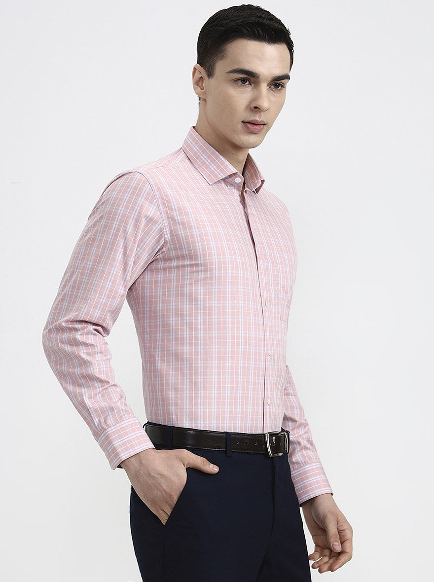Pink & Blue Checked Slim Fit Formal Shirt | Metal