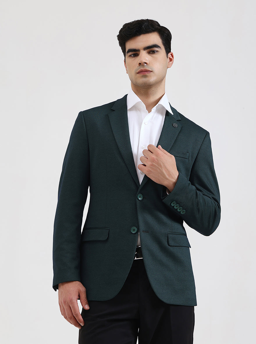 Green Solid Regular Fit Blazer | JB Studio