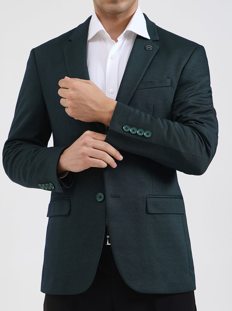 Green Solid Regular Fit Blazer | JB Studio