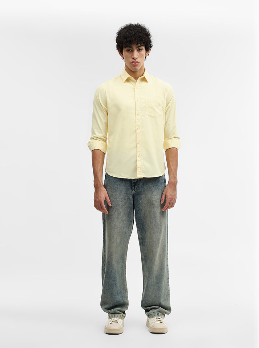 Yellow Solid Slim Fit Casual Shirt | Greenfibre
