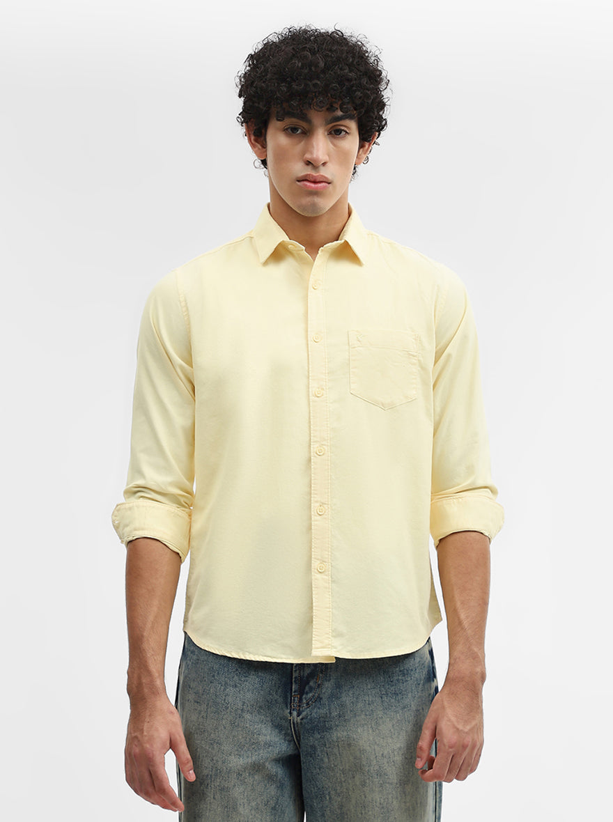 Yellow Solid Slim Fit Casual Shirt | Greenfibre