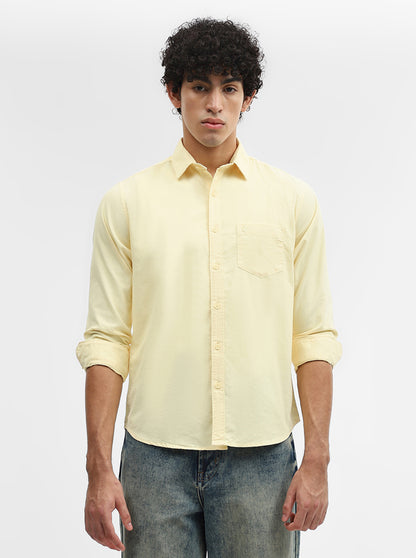 Yellow Solid Slim Fit Casual Shirt | Greenfibre