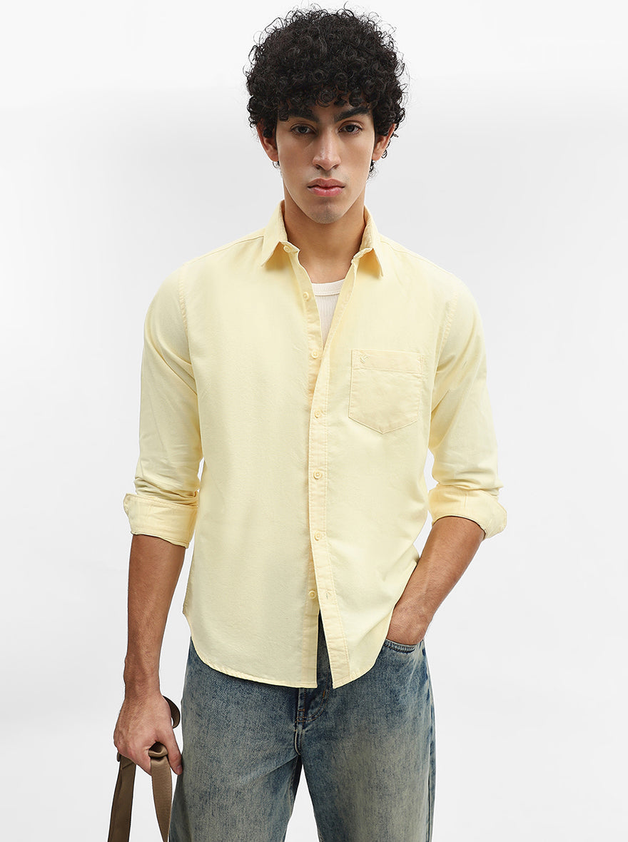 Yellow Solid Slim Fit Casual Shirt | Greenfibre