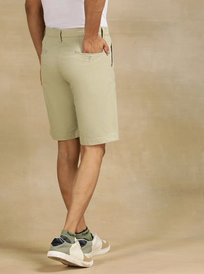 Pista Green Solid Slim Fit Shorts | JadeBlue