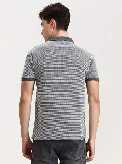 Grey & White Checked Slim Fit Polo T-Shirt | Greenfibre